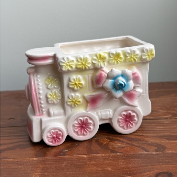 Vintage 60s Napco Porcelain Plant Pot Nursery Decor Train Japan - Picture 12 of 14